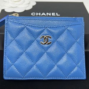 Chanel Caviar O- Card Holder in Blue